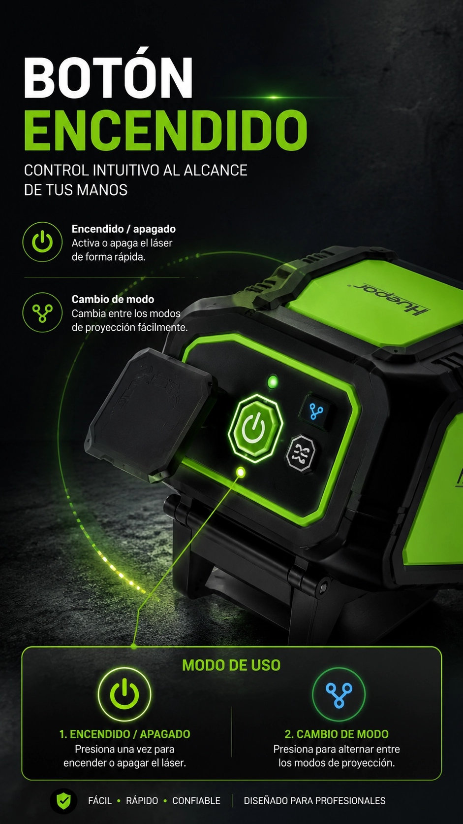 Detalle tecnico del laser verde