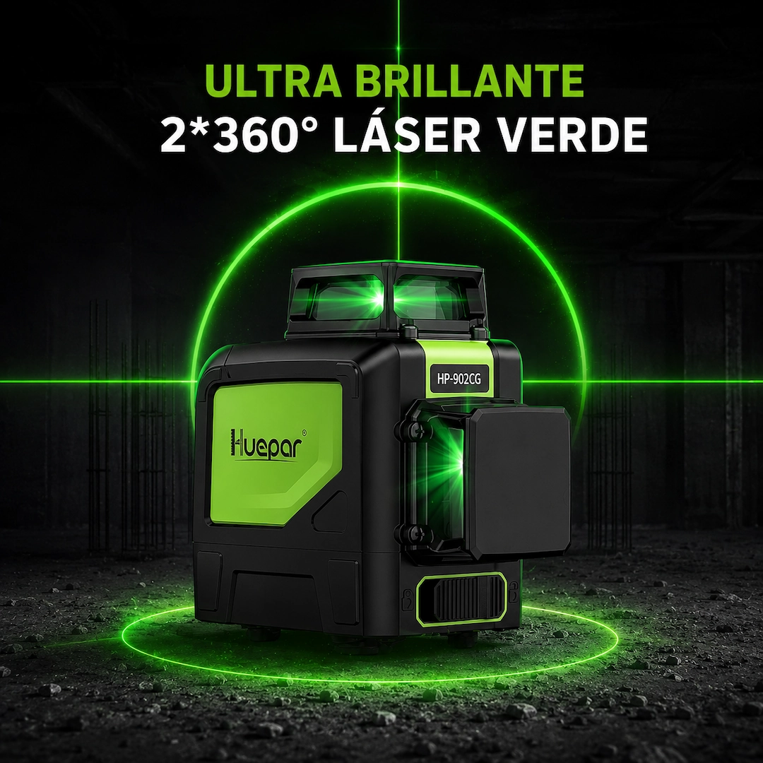 Nivel laser Huepar con laser verde ultra brillante 2x360 grados