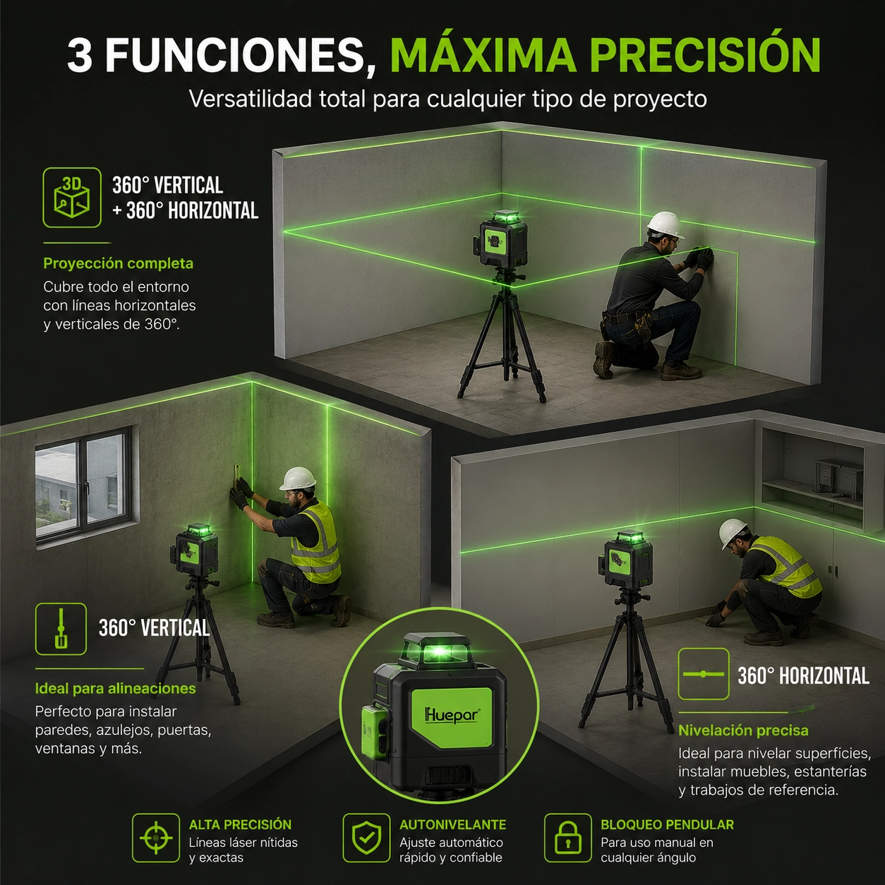 Modo autonivelante y modo manual del nivel laser